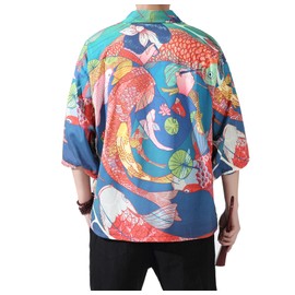 PRIJOUHE Mens Kimono Jacket Loose Fit Japanese Style 3/4 Sleeve Open Front Kimono Cardigan Coat Tops