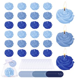 Treela 24 Set Flower Candles Wedding Favor for Guests Mini Blue Rose Shaped Tealight Candles for Return Gift Wedding Birthday Bridal Shower Housewarming Party