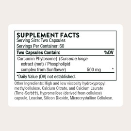 THORNE - Curcumin Phytosome 500 mg (Meriva) - Sustained Release, Clinically Studied - Supports Healthy Inflammatory Response in Joints, Muscles, GI Tract, Liver, Brain & Nerves* - 60 Servings