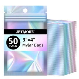 JETMORE Mylar Bags, 50 PCS Resealable Bags-3x4in, Holographic Bags for Small Business, Small Electronics, Little Bags for Cards, Sealable Bags with Protection, Dispensary Packaging in Bulk