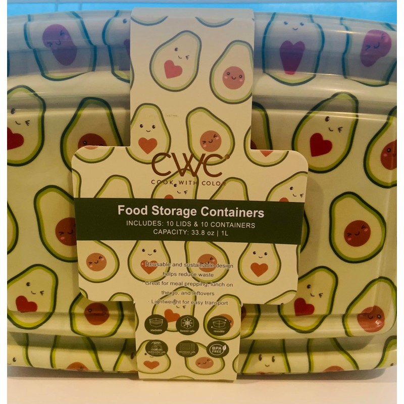 COOK WITH COLOR 20 PIECE PLASTIC RECTANGULAR FOOD CONTAINERS, 10