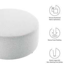 Modway Callum 38 Inch Round Ottoman in Heathered Weave Light Gray - Heathered Woven Fabric - Versatile Upholstered Coffee Table and Footrest - Couch Ottoman - Living Room Accent Table