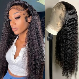 Wig for Women 13 x 4 Lace Frontal Natural Brazilian Human Hair Wig Real Hair 150% Density Human Hair Water Wave Lace Wig 26 Inches Colour Natural Black