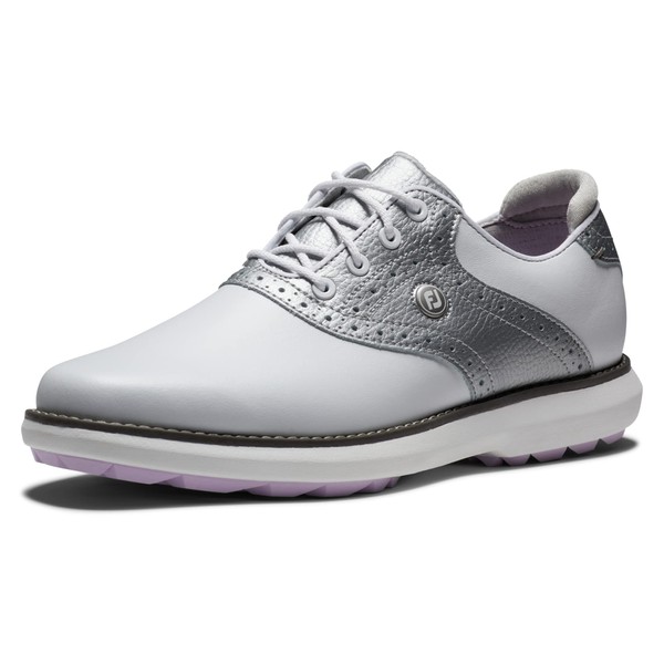 FootJoy Women's Traditions Spikeless Golf Shoe, White/Silver, 8