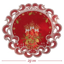 HanaQi Christmas Table Runner Tablecloth Dark Red Linen Look Red Candles Embroidery (30 cm Round)