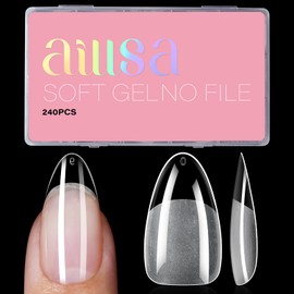 AILLSA Medium Almond Nail Tips - 240pcs Thickened False Nail Tips Half Matte Nails Tips, Fake Nails Nail Extension for Manicure