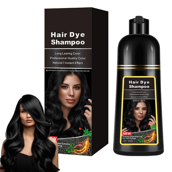 Wootapson Schwarz Haarfärbeshampoo,Natürliche Schwarze Haarfarbe Shampoo 3 In 1,Instant Hair