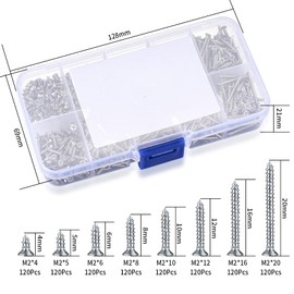 M2 Self Tapping Wood Screws, Cross Head Screws, Pan Head Screws, Self Drilling Cup Screws, Countersunk Screws - M2x (4mm/5mm/6mm/8mm/12mm/16mm/20mm)