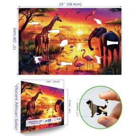 Animal Jigsaw Puzzles for Adults 500 Pieces Nature Wildlife Scene with Elephants Lion Tiger Giraffes Flamingos Puzzle Family Challenging Funny Puzzle Perfect for Game Nights(21"x15")