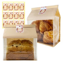 BIUBIU 25ct 8.7×4.3×11inch Thicker Large Bread Bags for Homemade with Window, Twist Tie & Sticker Label - Ideal for Sourdough Bread, Loaf, Bakery, Pastry & Baked Goods, Brown Paper & Flat Bottom