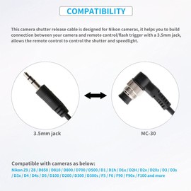 3.5mm to N1 Camera Shutter Release Cable Remote Control Cord Speedlight Flash Trigger Connect Spring Coiled Wire Cord for Nikon Z8 Z9 D850 D500 D5 D810 D810A D800 D700 D4s D4 D3 D3s