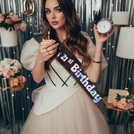 It's My 21st Birthday Sash for Women, Funny Black 21st Birthday Sash with Iridescent Foil Letters for 21st Birthday Party Decorations Supplies Favors, 21st Birthday Gifts for Girls(Black + Iridescent)