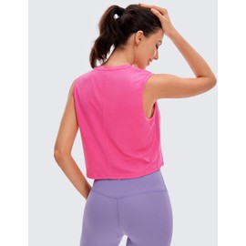 CRZ YOGA Pima Cotton Cropped Tank Tops for Women Workout Crop Top Sleeveless Athletic Shirts Loose Yoga Tops Sonic Pink Small