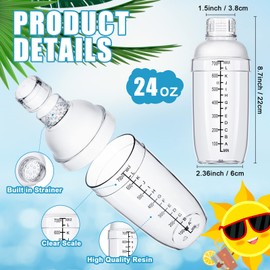 Lallisa 12 Pcs Plastic Cocktail Shaker Drink Mixer with Scales and Strainer Top Clear Shaker Cup with Measurement Plastic Bar Mixing Tool for Tea Coffee Bubble Tea Milk(700 Cc/ 24 oz)