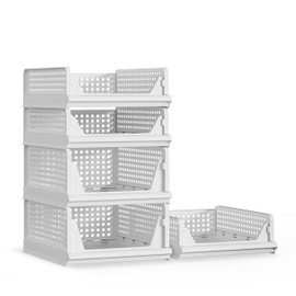 Proarea 5 Pack Stackable Plastic Storage Basket Closet Organizer Bin Foldable Clothes Organizer Storage Drawer Shelf Container for Living room Bathroom Kitchen Office (2L+3S)