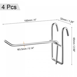 sourcing map Grid Wall Display Hooks Store Garage Storage Wall Organizers 4 Inch Silver, Pack of 4