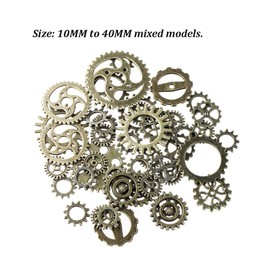 DBAILY Antique Steampunk Gears, 200g Steampunk Gears Charms Cogs for Crafting Mixed Colors Watch Gears Wheels for DIY Crafts Jewelry Making Accessory Crafting（10mm-40mm）