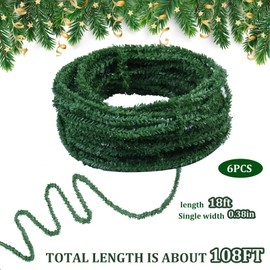 6Rolls 18Ft Christmas Miniature Artificial Pine Garlands Thin Wired Mini Greenery Pine Roping Garland Easy Shaped for Dollhouse Christmas Party Decoration Crafts Holiday Indoor Outdoor Decor