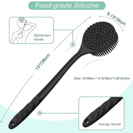 LANLIHAN Silikon-Körperschrubber für die Dusche, 2-seitige Peeling- und Massagebürste mit langem Griff, hypoallergener Rückenschrubber erzeugt reichhaltigen Schaum, umweltfreundlich für empfindliche