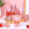 Whaline 50Pcs Strawberry Disposable Plastic Cups with Lids and Straws