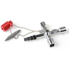 4 Way Universal Wrench Universal Utility Plumbers Key, 4 Way Utility Plumbing Multi Cross Key, Alloy Square Triangle Cross Key Tool for Train Electrical Elevator Cabinet Cupboard Box (silver)