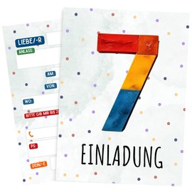 ZETTMANN® Einladungskarten Kindergeburtstag 10er Set – Baustein Design – Alter wählbar 5 6 7 8 9 Jahre – für Jungen & Mädchen – Premium Papier – Geburtstagseinladungen (7 Jahre)