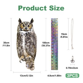 Lifreer 3PCS Reflective Bird Scarer Devices Owl Hanging Decoration Owl Control Device with Reflective Tape Weatherproof Owls Decoy to Frighten Birds Away from Garden Patio Pool