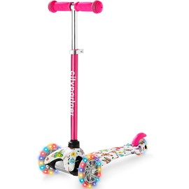 Kids Scooter, Children and Toddler 3 Wheel Kick Scooter, LED Lighted Wheels and 3 Adjustable Height Handlebars, Lean-to-Steer, 3 Wheel Scooter for Boys & Girls Ages 3-8 (Pink Graffiti)