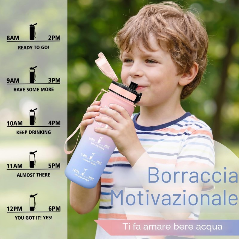 JAPORIA Borraccia 500 ml, Borraccia con Indicatore del Tempo, Riutilizzabile,