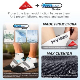 Hylaea Five-Toe Socks, Coolmax Ankle Athletic Running Socks, Moisture Wicking & Max Cushioning, White Small