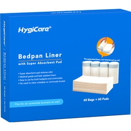 HygiCare Bedpan Liner with Absorbent Pad, 60 Bags + 60 Pads, Pre-Separated Medical Grade Liners, Leakproof, Easy to Use, Reduce Odor, Fits Bedpans and Bedside Commodes