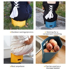 MIXNEX Folding Stool with Handle – Portable Plastic Camp Seat & Storage Basket – Lightweight Collapsible Stool for Camping, Fishing, Outdoor Travel – Compact Multi-Use Foldable Chair (Yellow)