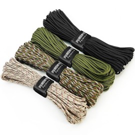 PUWOWYE 40 m Paracord 4 mm, Pack of 4 33 ft Type III Paracord Cords Rope, 7 Core Strands, Nylon Rope Paracord Made of Tear-Resistant 100% Nylon, Holds up to 250 kg, Ideal for Outdoor Survival Camping,