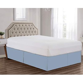 Super Soft Solid Brushed Microfiber 14" Pleated Bed Skirt/ Dust Ruffle - by Sheets & Beyond (Queen Size, Light Blue)