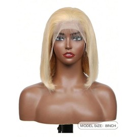 SIMMEL Blonde Bob Wig Human Hair 8-16 Inch Short Cut 613 Bob Wig Pre Plucked Bone Straight Blonde 613 Lace Frontal Wigs 13x4 Lace Front Human Hair Wig 180% Density Springtok - Size: 10 inch-180 Density-Blond-Straight