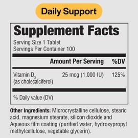 PureFormulas Vitamin D3 1,000 IU 25 mcg - Premium Vitamin D Supplement for Healthy Bone Formation, Teeth, Cardiovascular Health, and Immune Support Non-GMO - 100 Count Tablets