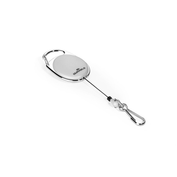 Durable 832710 JoJo Style Retractable Reel Clip, Not Transparent - Grey, Pack of 1