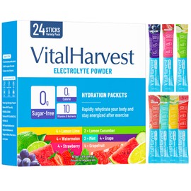 24 Sticks Electrolytes Powder Packets 7 Flavors Sugar Free Hydration Packets Liquid Daily IV Drink Mix, Low Sodium, Lemon Lime, Watermelon, Strawberry, Grape, Grapefruit, Lemon Cucumber, Mint