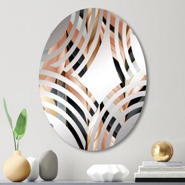 DesignQ Rose Gold Damask Radiance - Marble Baptist Fan - 20x30 Inches - Oval Decorative Wall Mirror for Bathroom, Bedroom, Entryway, Living Room, Vanity Room and Modern Décor