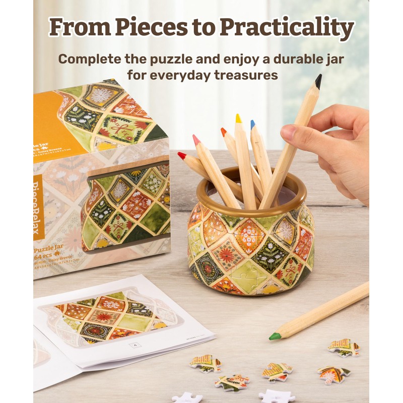 PieceRelax 3D Puzzle Jar 64 Plastic Pieces for Adults -