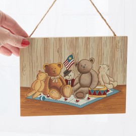 Unbranded Set of 6 Patriotic Teddy Bears Wooden Canvas Wall Art Hangings