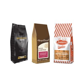Flavor Blast Coffee Bundle Medium Roast with Brickhouse Peanut Butter Banana, Harry & David Chocolate Raspberry and Junior's Salted Caramel, Flavored Ground Coffee, (pack of 3)