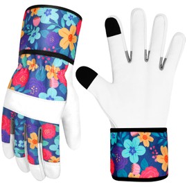 MERTURN Leather Gardening Gloves for Women Garden Gloves Thorn Proof Touch Screen Design Heavy Duty Working Yard Gloves for Planting, Digging, Pruning, Color C