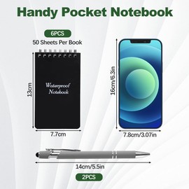 4PCS Wasserdichtes Notizbuch Mini Notizblock, 1PCS Molle Tasche und 2PCS Kugelschreiber, A7 Pocket Write in the Rain Notizbücher mit Spirale, 13x7.7cm Kleiner Field Notes (6Stück Notizblock)