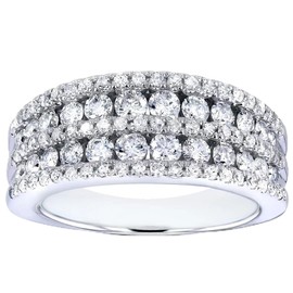 Obiyos Women's Multi-layer full diamond Design High-Carbon Diamond Engagement and Promise Ring – 2CT Round Cut, 925 Sterling Silver, 18K White Gold Plated, Superior to Moissanite