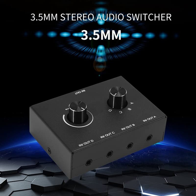 4 Port Audio Switch, 3.5mm Audio Switcher, Stereo AUX Audio