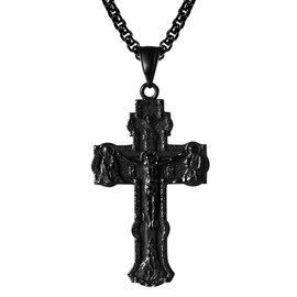 Aroncent Men's Necklace Pendant Cross Stainless Steel Religious Jesus Orthodox Cross Pendant Christian Prayer Jewelry Black, Stainless Steel, No Gemstone