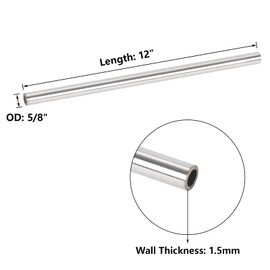 A-KARCK 5/8" OD 304 Stainless Steel Tube, Round Straight Steel Pipe Metal Tubing 12" Length 1.5mm Wall Thickness 2PCS