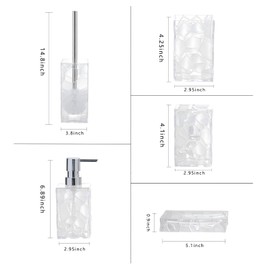 Liuonnam Bathroom Accessories Set 5-Piece Plastic Gift Set with Toilet Brush Holder, Toothbrush Holder, Toothbrush Cup, Soap Dispenser, Soap Dish(Clear)