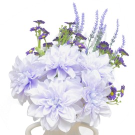 Gowwfud Purple Fake Dahlia Flowers Daisy Artificial Flower Lavender Fake Plants Arrangement Long Stem Bouquet DIY for Home Decoration Office House Wedding